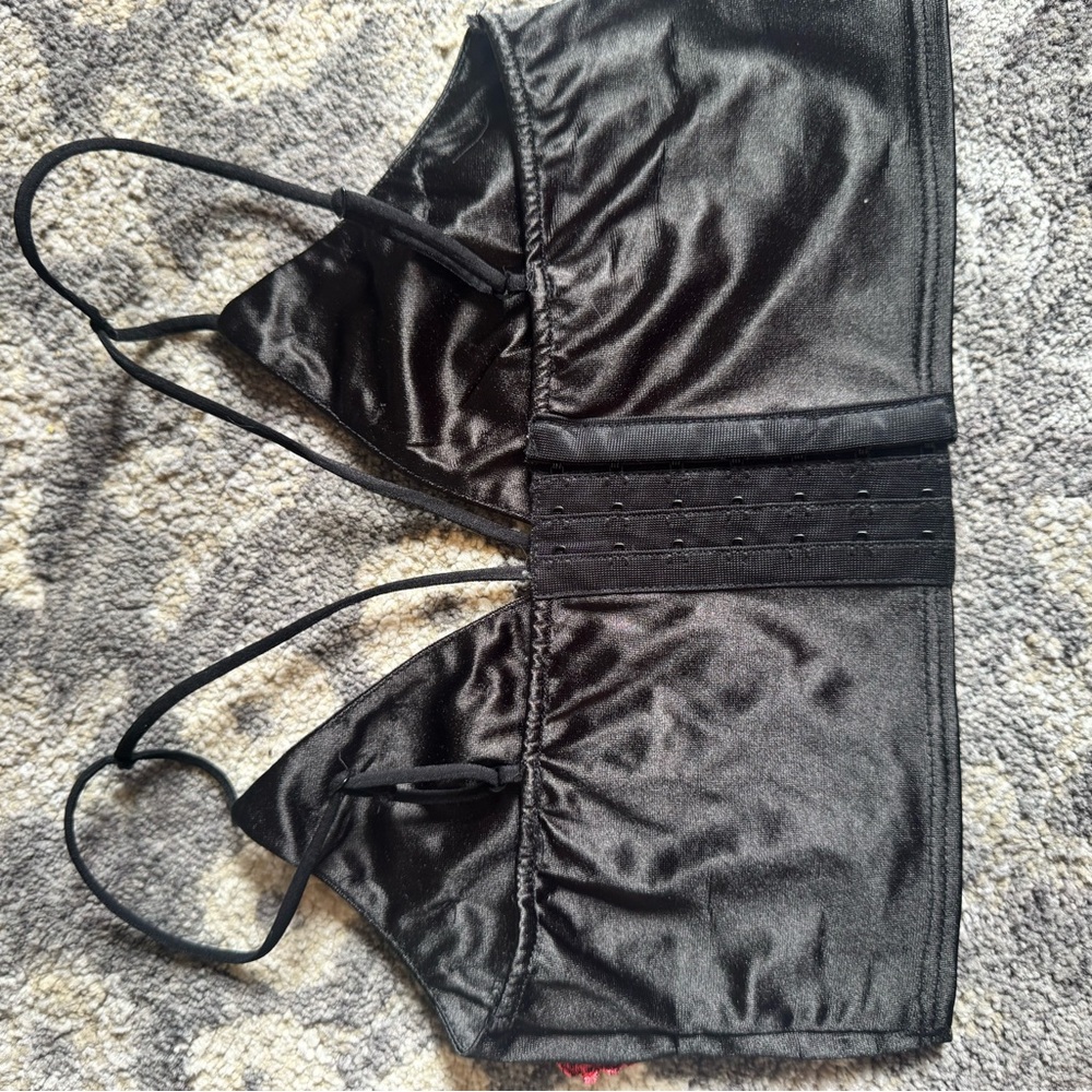 Forever 21 Black Bralette Crop Top with Red Floral Embroidery - Picture 3 of 10